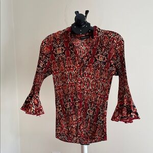 Essentials by Milano Vibrant Red and Black Patterned Blouse